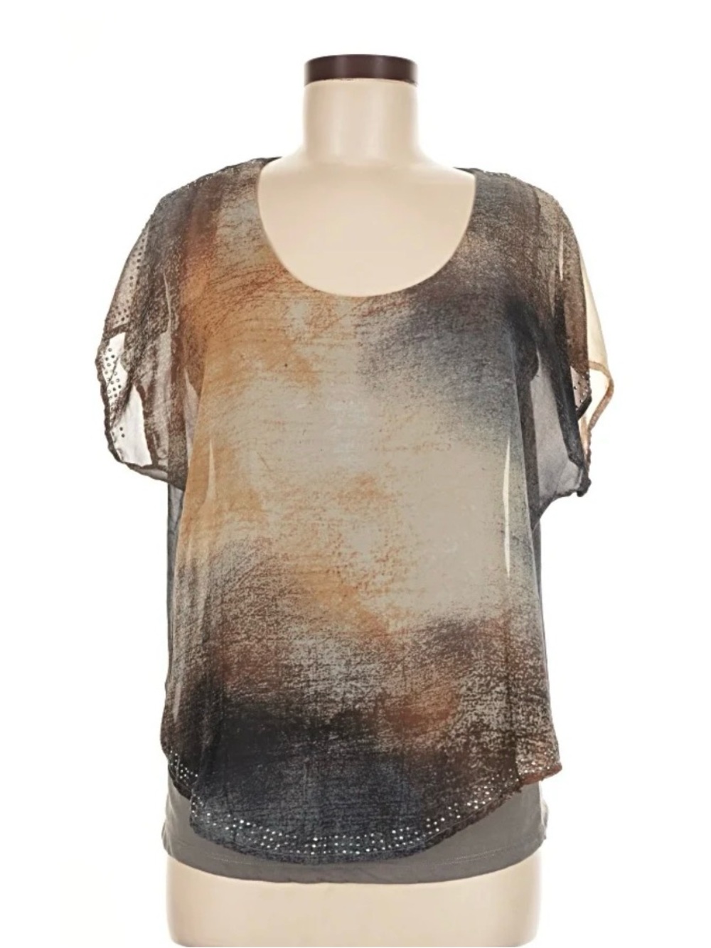 $5 Friday Sheer Ombre Scoop Neck Blouse - Brown & Gray